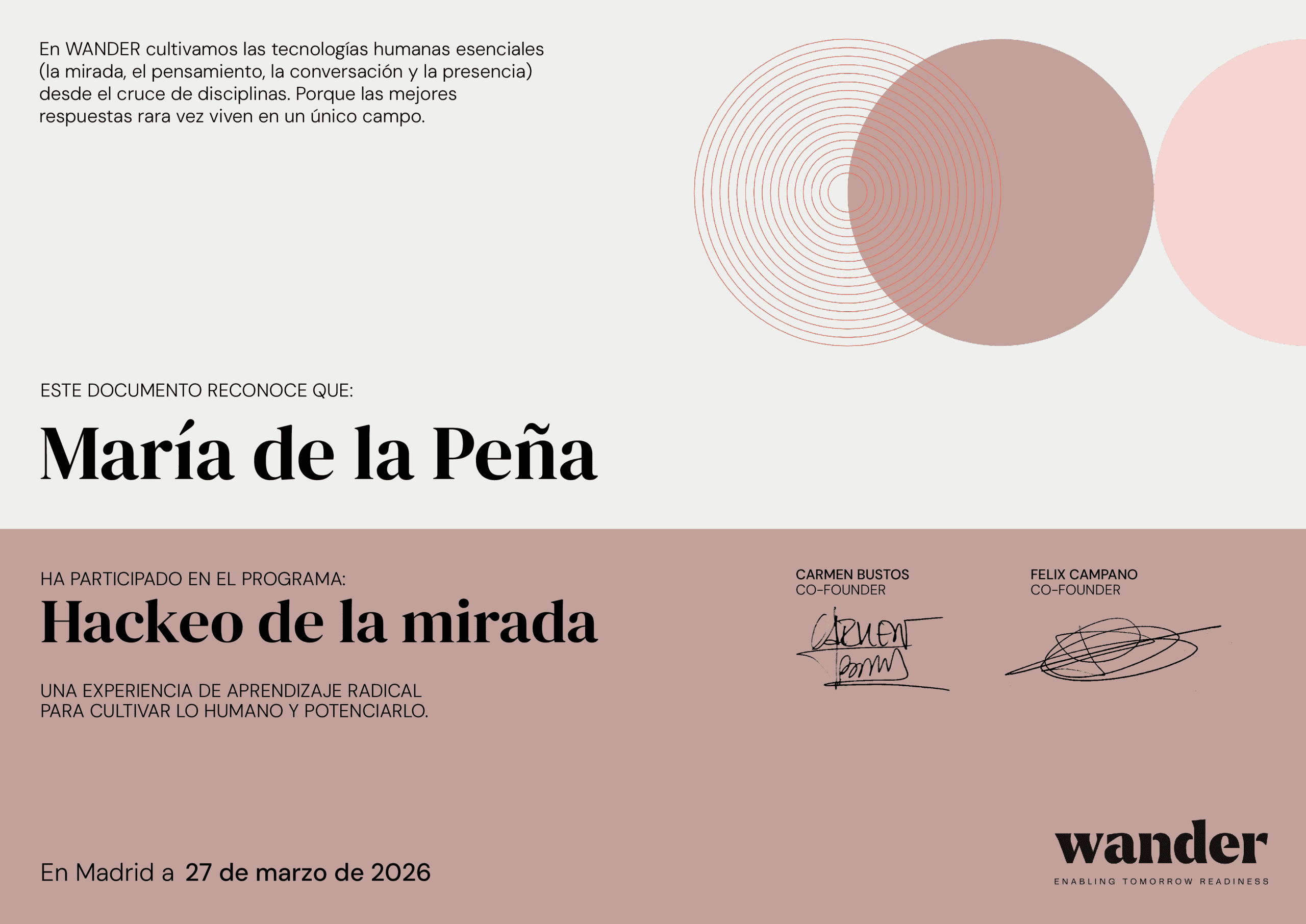 Certificado María de la Peña